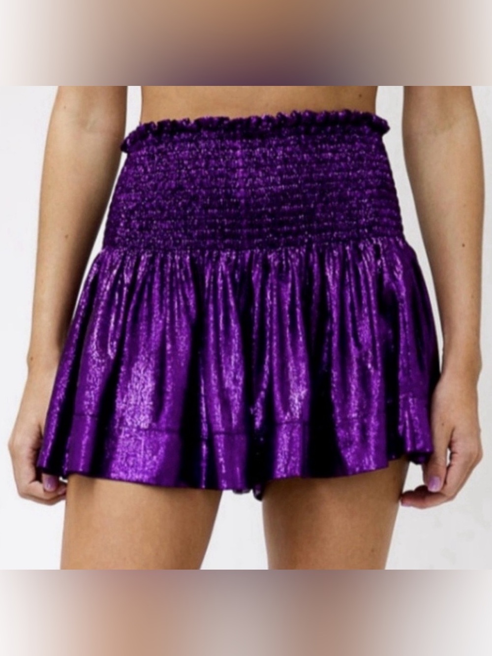Queen of Sparkles metallic purple smocked skirt/skort size XS EUC